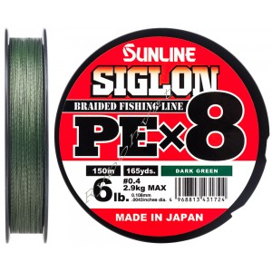 Шнур Sunline Siglon PE х8 150m (темн-зел.) #0.4/0.108mm 6lb/2.9kg