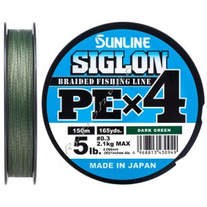 Шнур Sunline Siglon PE х4 150m (темн-зел.) #0.3/0.094mm 5lb/2.1kg