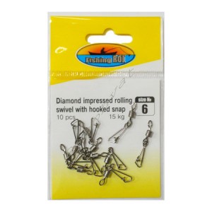 Вертл.с караб. Fishing ROI Diamond impressed rolling swivel with hooked snap №12